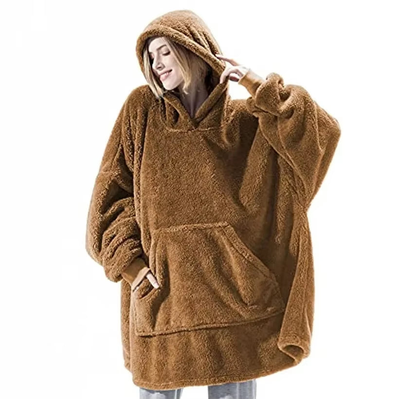 Winter Comfortable Loose Double-Faced Fleece Hoodie Blanket Men/Women Oversized Thick Homewear Thick Fleece Giant Blanket Hoodie