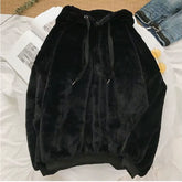 Loose Hoodies Woman Sweatshirt Casual Flannel Solid Pullover Autumn Winter Coat Y2K Fleece-Lined Thicken Hooded Warm Soft Jacket