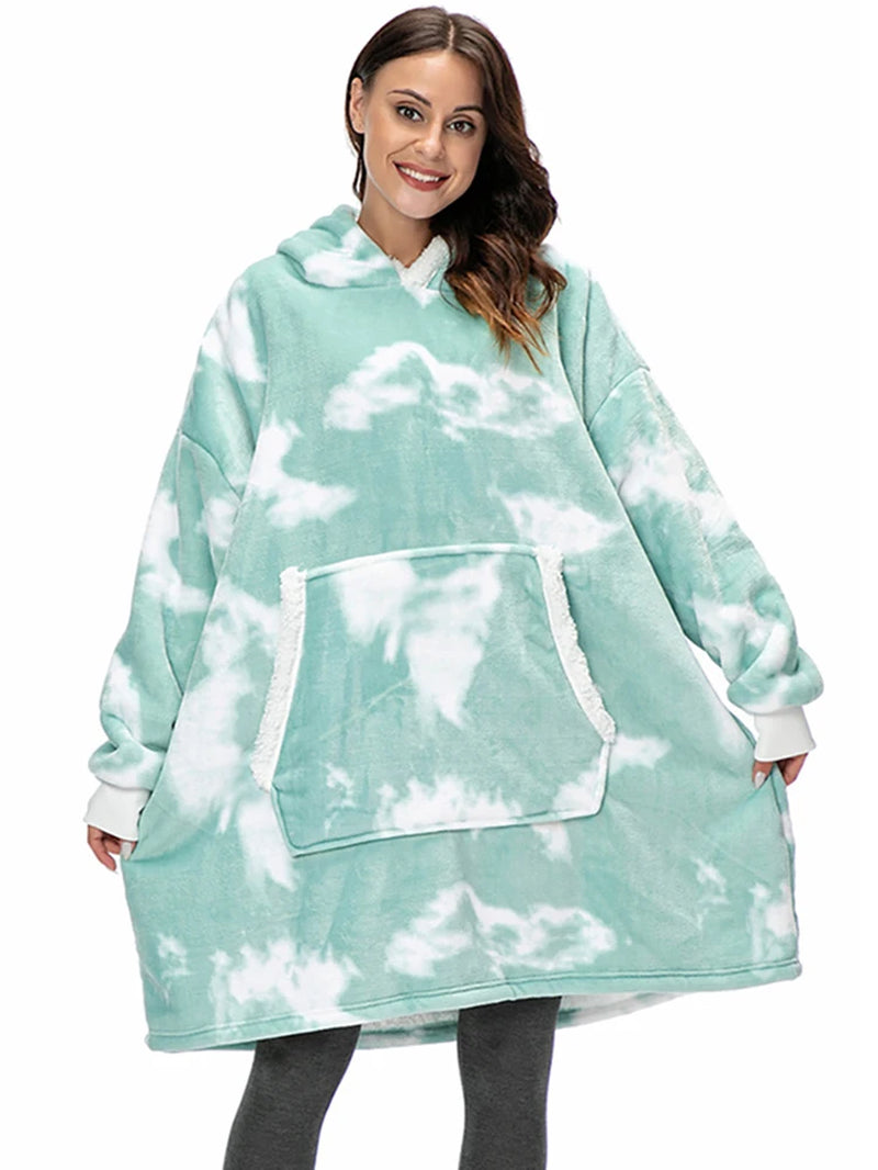 Oversized Hoodie Sweatshirt Women Tie Dye Hoodies Fleece Giant Wearable Blanket with Sleeves Winter Pullover Sudadera Mujer