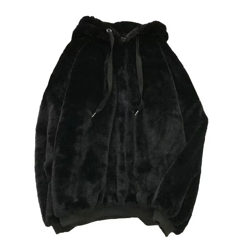 Loose Hoodies Woman Sweatshirt Casual Flannel Solid Pullover Autumn Winter Coat Y2K Fleece-Lined Thicken Hooded Warm Soft Jacket