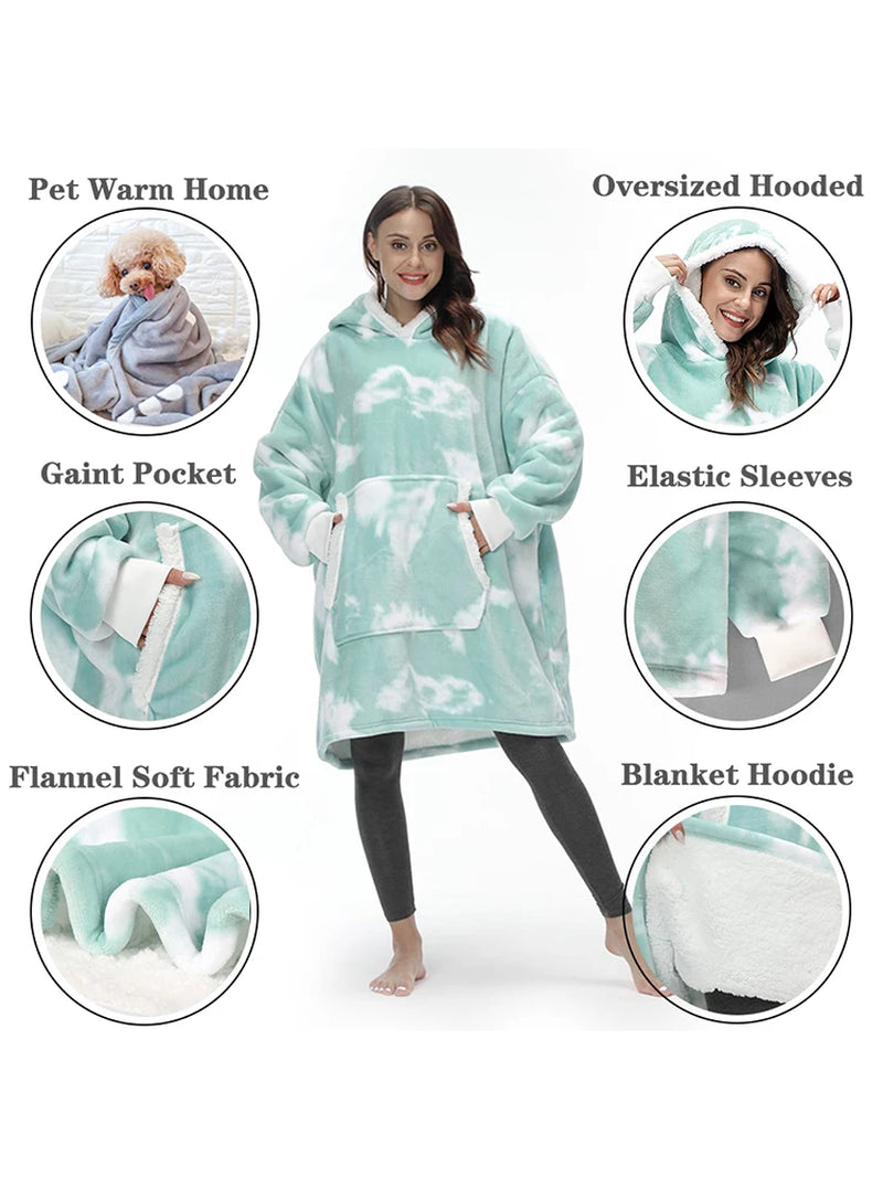 Oversized Hoodie Sweatshirt Women Tie Dye Hoodies Fleece Giant Wearable Blanket with Sleeves Winter Pullover Sudadera Mujer