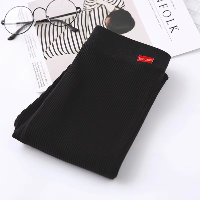 Ribbed Leggings for Women 2025 High Waist Autumn Winter Warm Legging Cotton Fashion Casual Threaded 2XL Black Pants Sexy Leggins